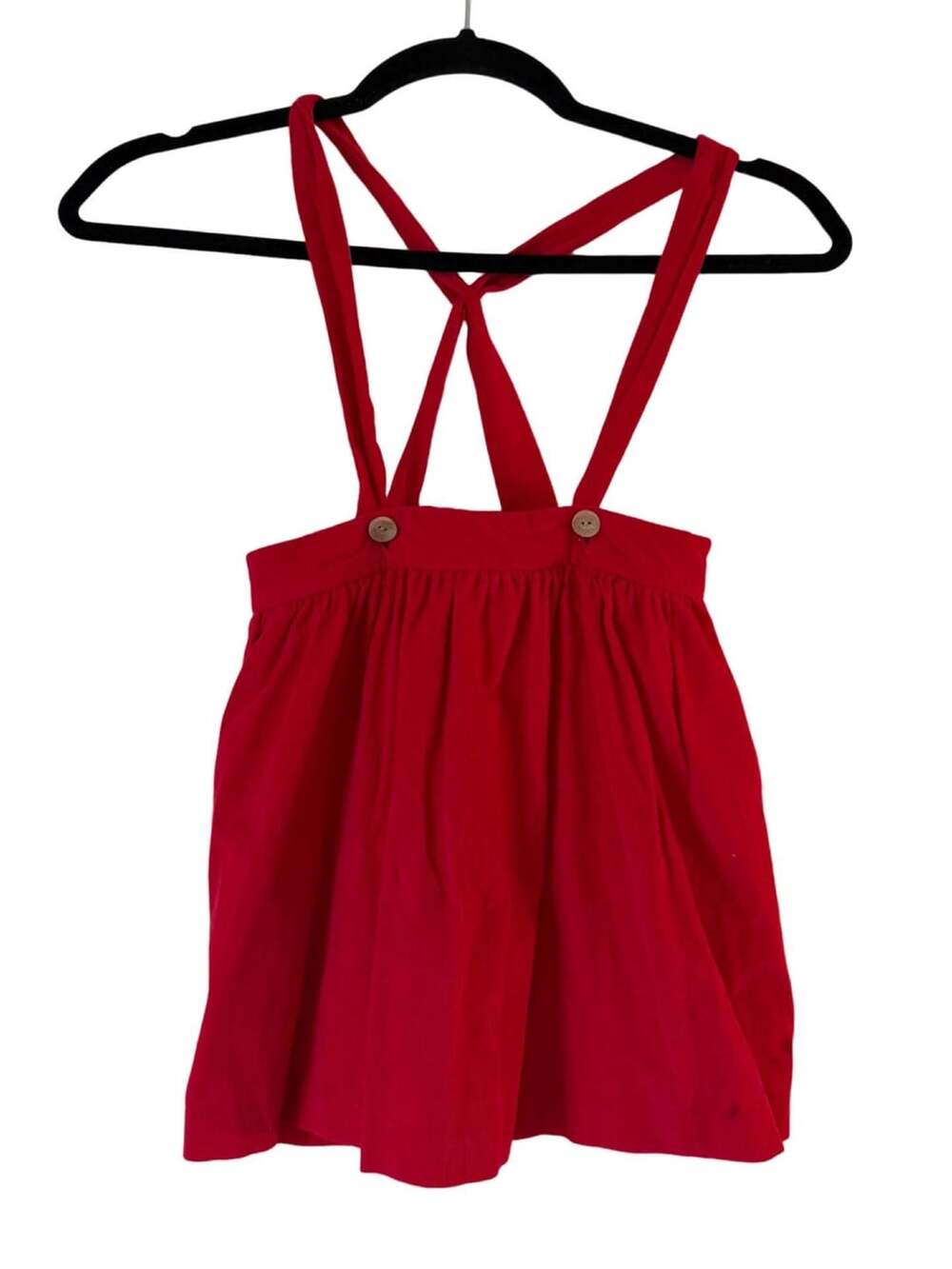 Little English Red Corduroy Suspender Skirt with Wood Buttons